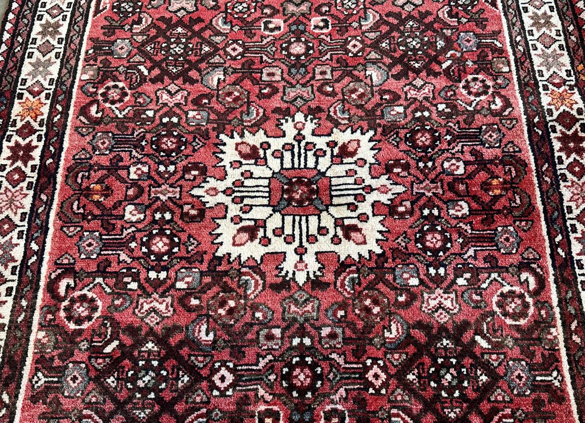 Hand-Knotted Tribal Persian Hossainabad Rug