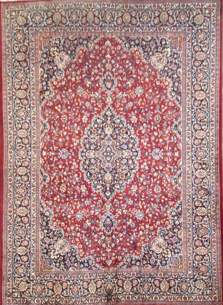 Hand-Knotted Persian Mashhad Carpet