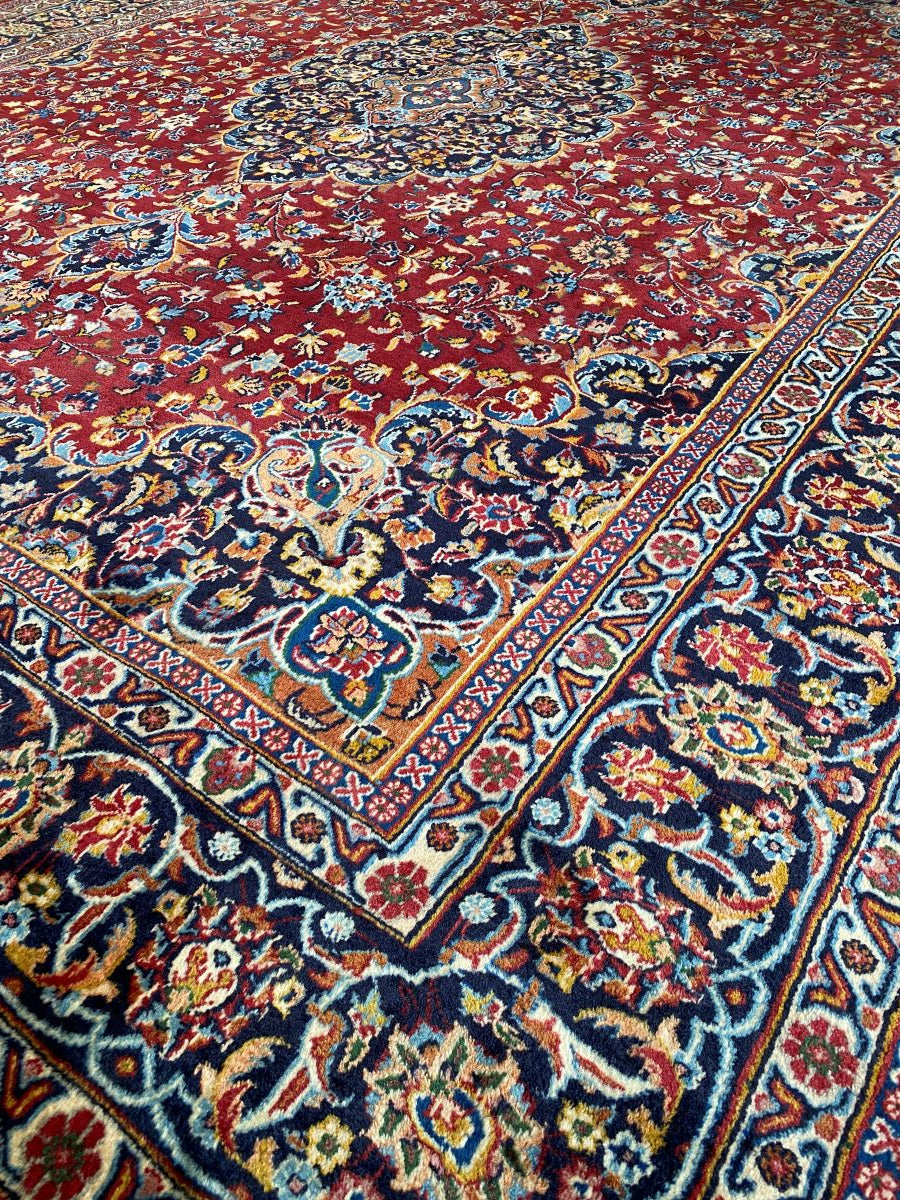 Hand-Knotted Persian Mashhad Carpet