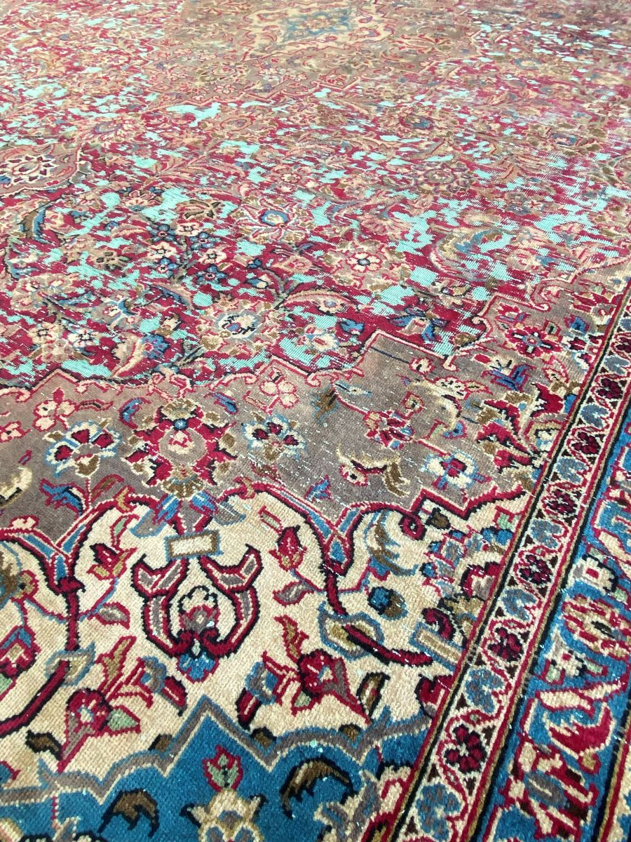 Handmade Vintage Over-dyed Persian Mashhad