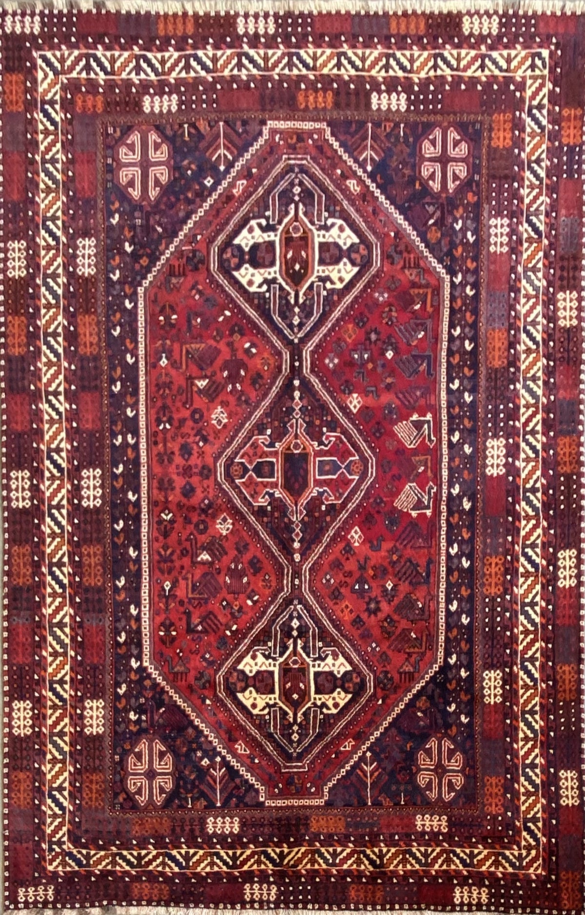 Hand-Knotted Nomadic Persian Qashqaie Carpet