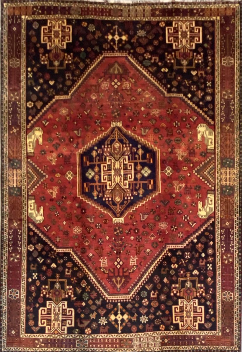 Hand-Knotted Nomadic Persian Qashqaie Carpet