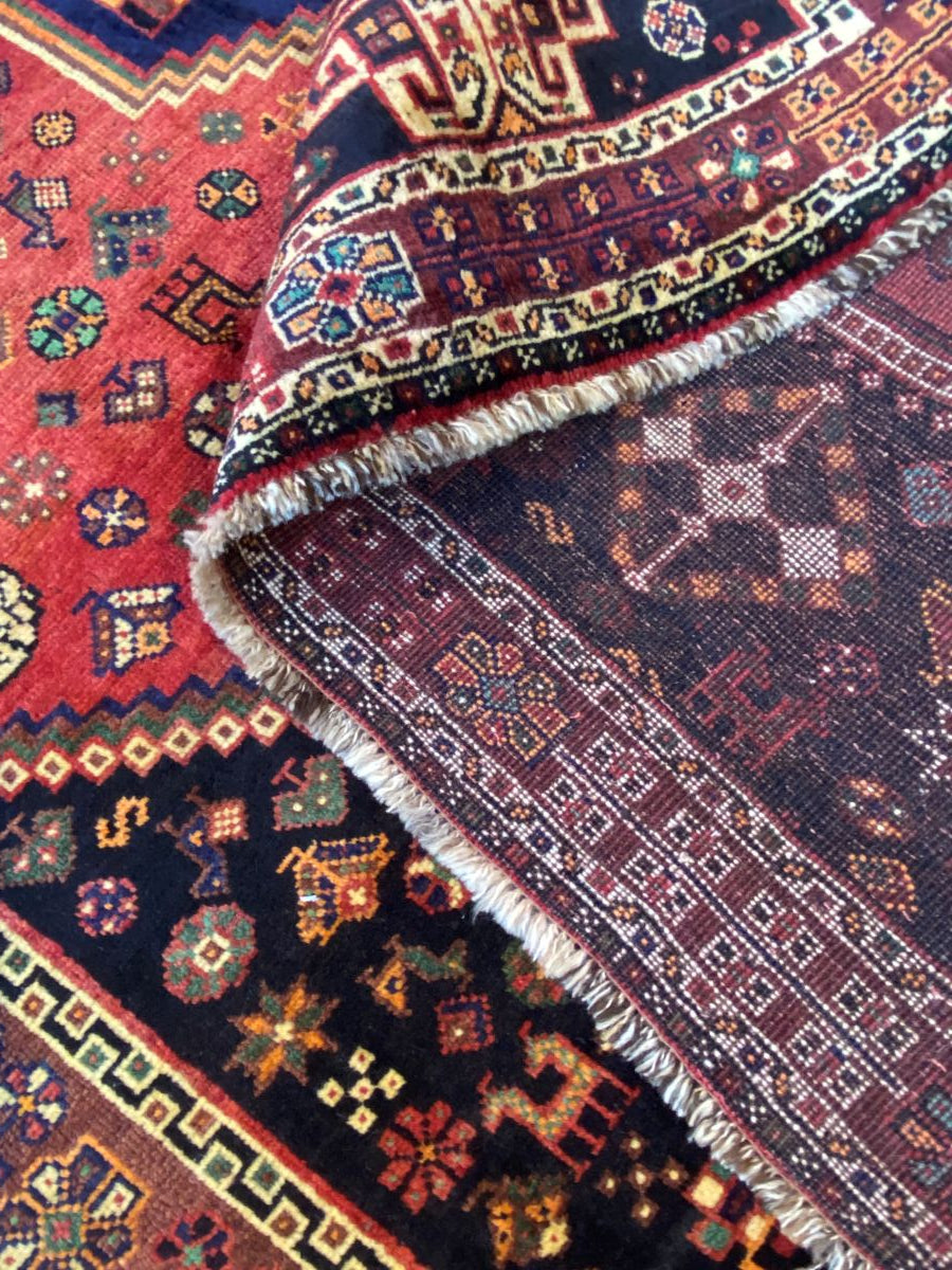 Hand-Knotted Nomadic Persian Qashqaie Carpet