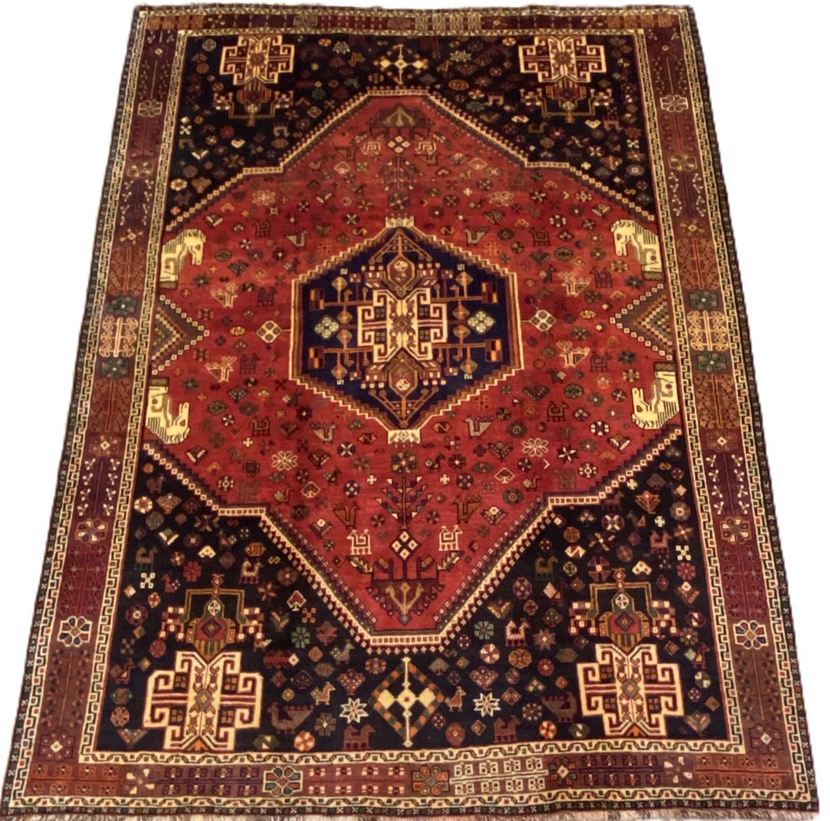 Hand-Knotted Nomadic Persian Qashqaie Carpet