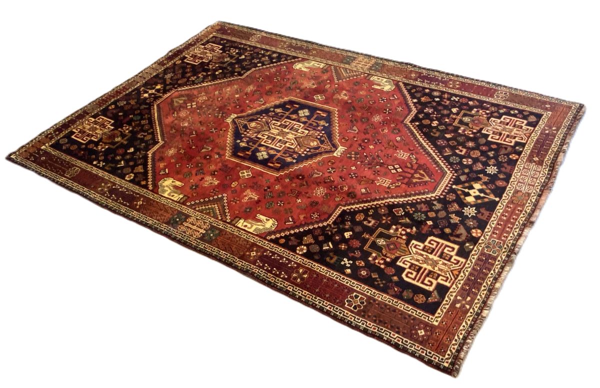 Hand-Knotted Nomadic Persian Qashqaie Carpet