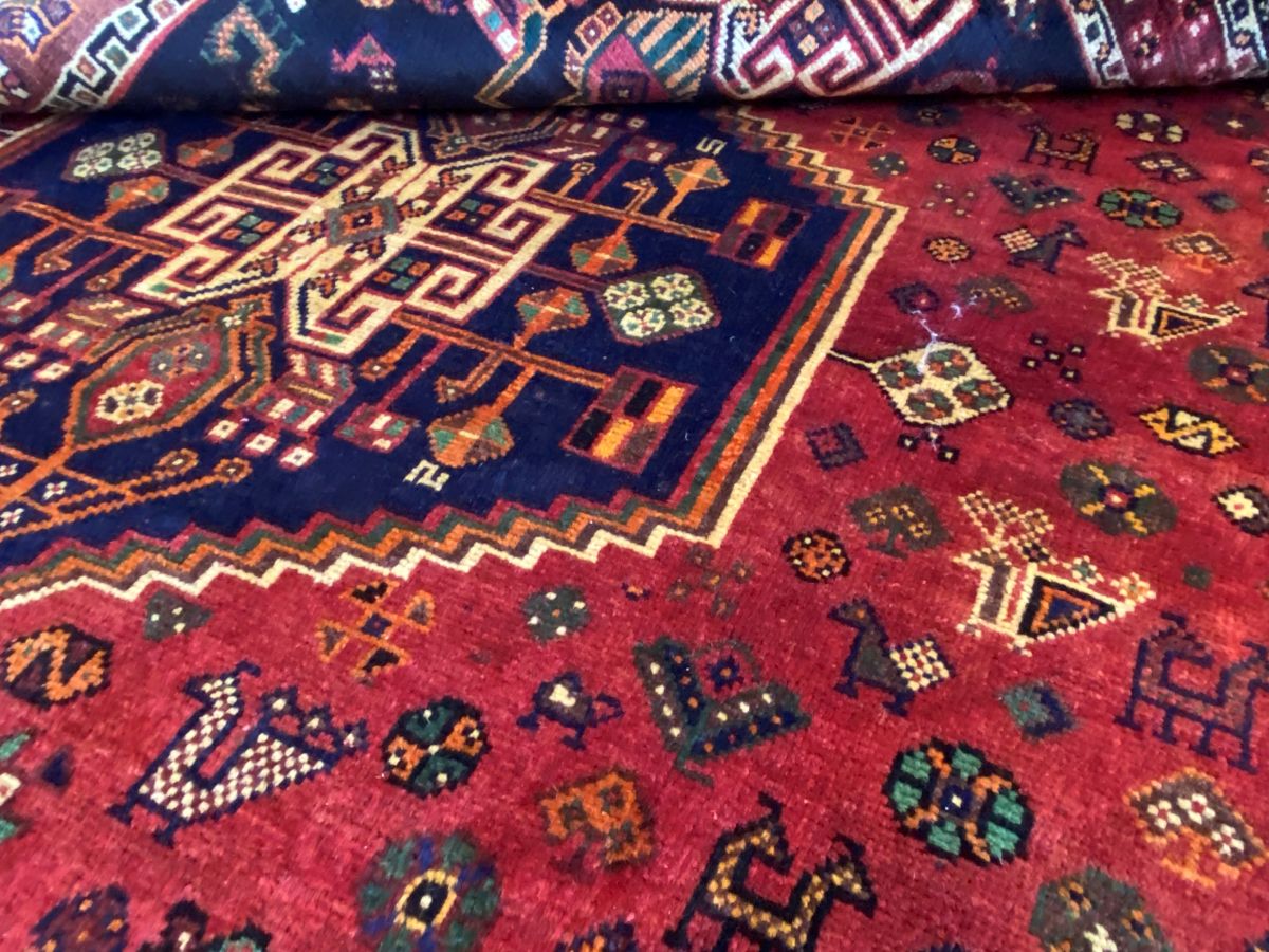 Hand-Knotted Nomadic Persian Qashqaie Carpet