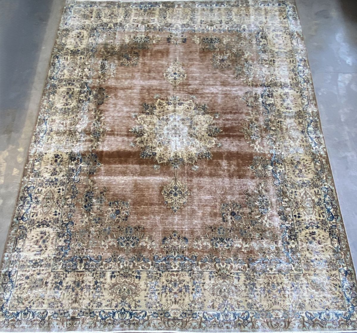 Handmade Vintage Over-dyed Persian Kerman Ravar
