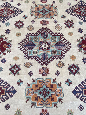 Traditional Hand-Knotted Afghan Kazak Carpet