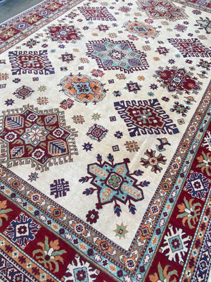 Traditional Hand-Knotted Afghan Kazak Carpet