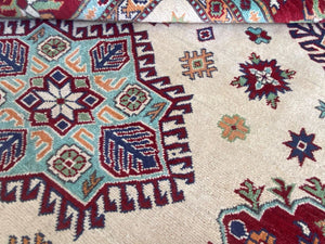 Traditional Hand-Knotted Afghan Kazak Carpet