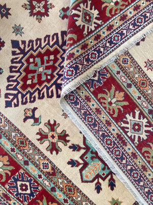 Traditional Hand-Knotted Afghan Kazak Carpet