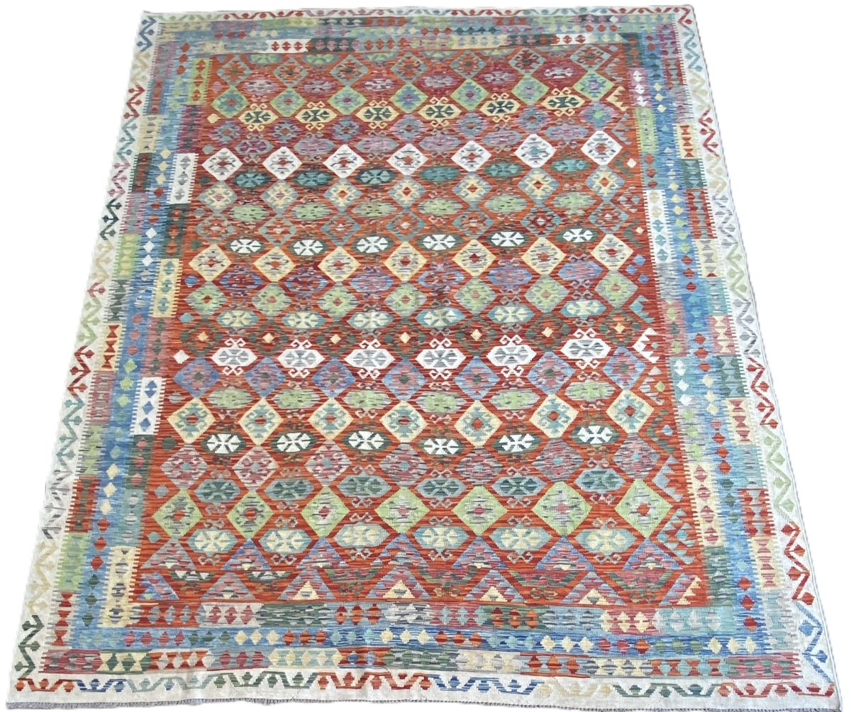 Hand-Woven Tribal Afghan Kazak Kilim