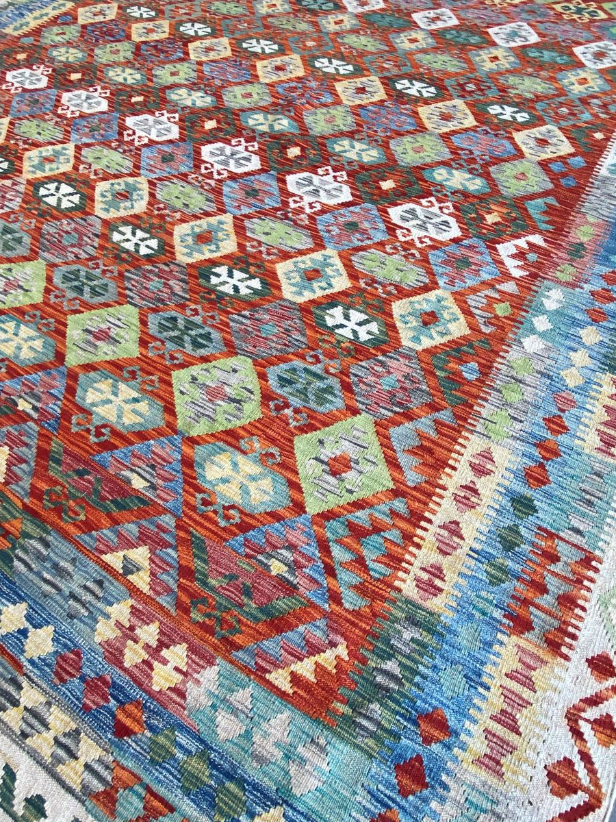 Hand-Woven Tribal Afghan Kazak Kilim