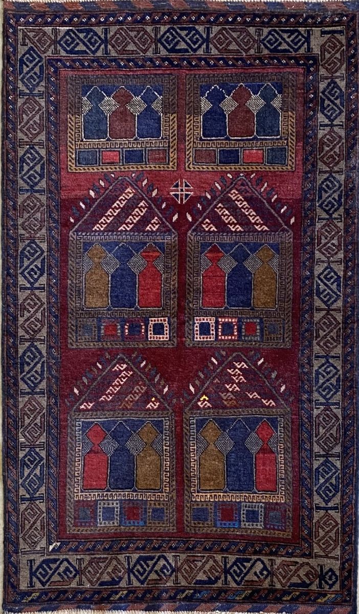 Hand-Knotted Tribal Afghan Balouch Prayer Rug