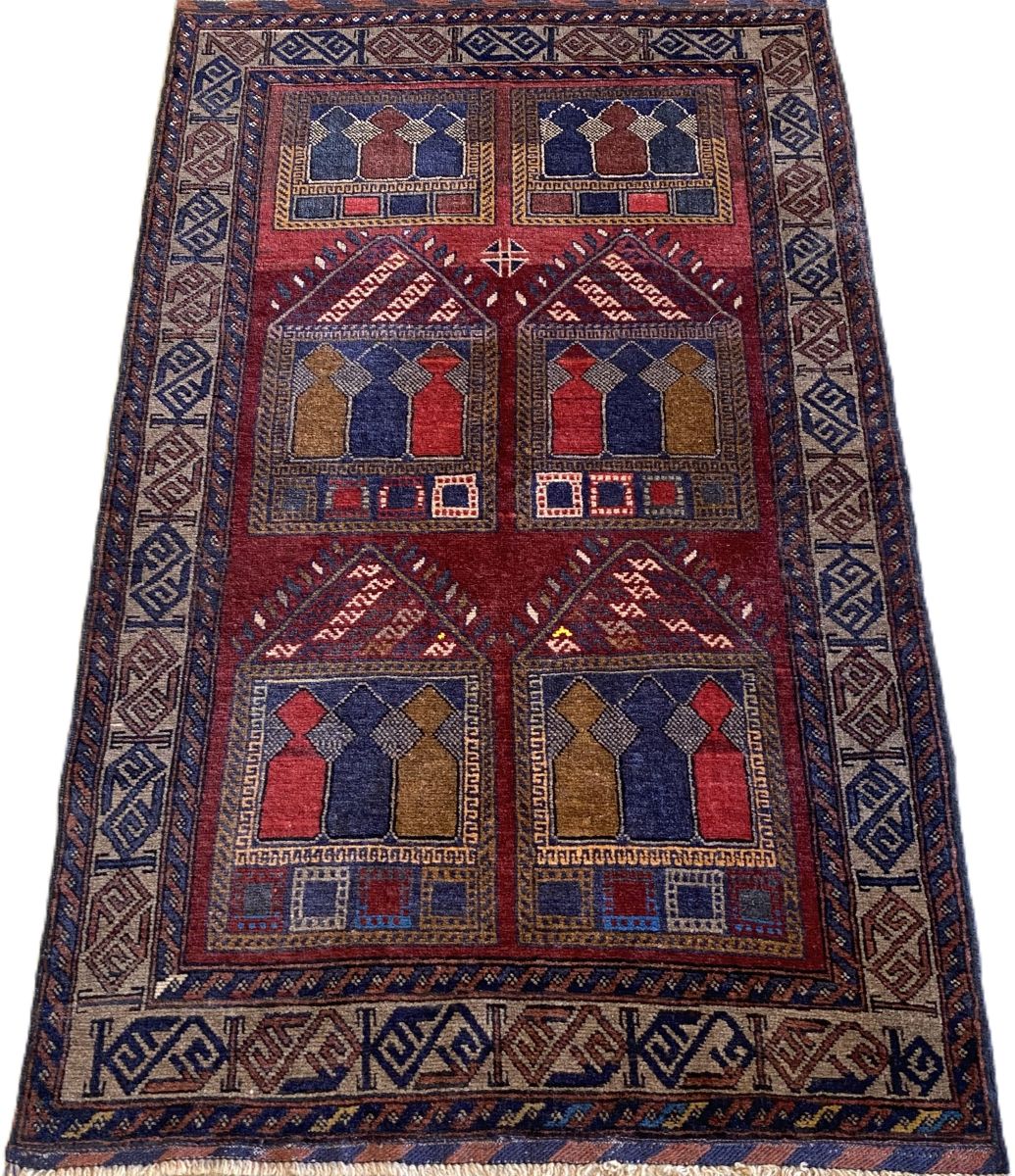 Hand-Knotted Tribal Afghan Balouch Prayer Rug