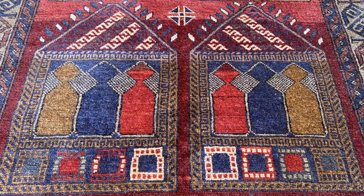 Hand-Knotted Tribal Afghan Balouch Prayer Rug
