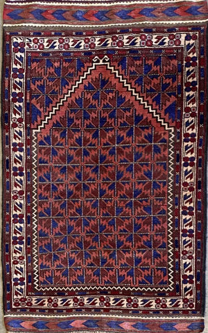 Hand-Knotted Tribal Afghan Balouch Prayer Rug