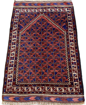 Hand-Knotted Tribal Afghan Balouch Prayer Rug
