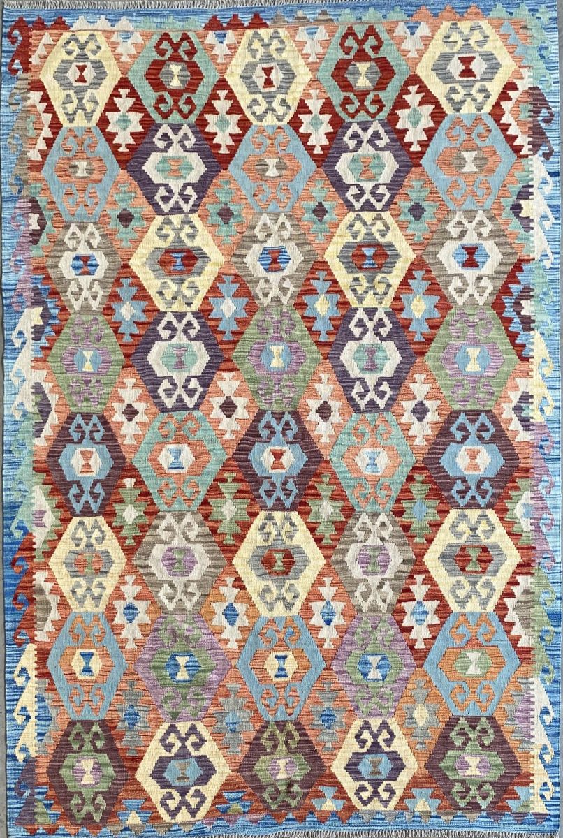 Hand-Woven Tribal Afghan Kazak Kilim