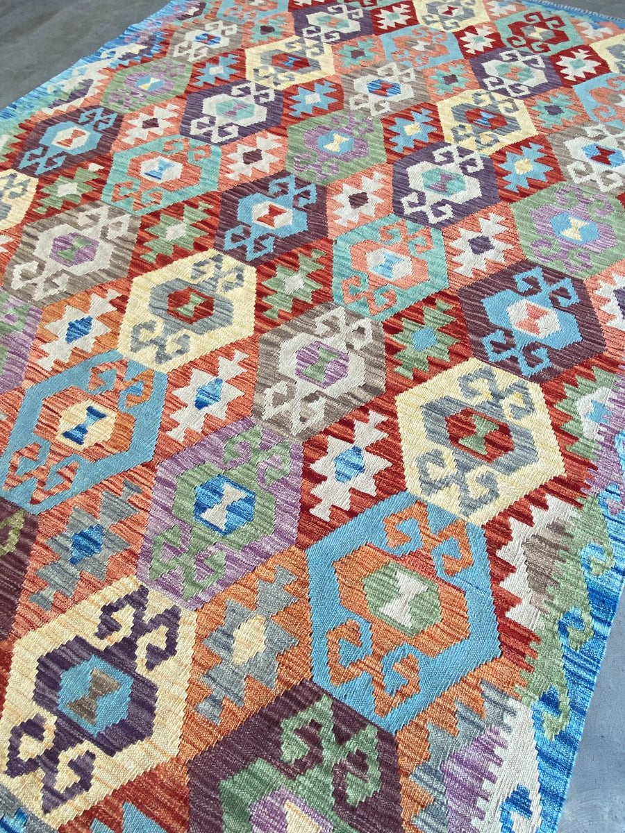 Hand-Woven Tribal Afghan Kazak Kilim