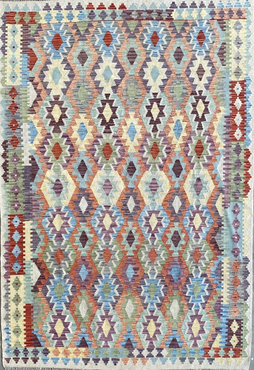 Hand-Woven Tribal Afghan Kazak Kilim