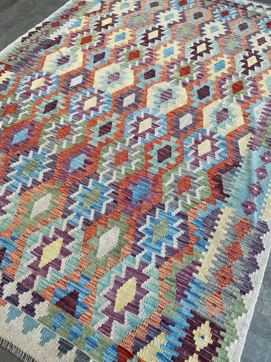 Hand-Woven Tribal Afghan Kazak Kilim