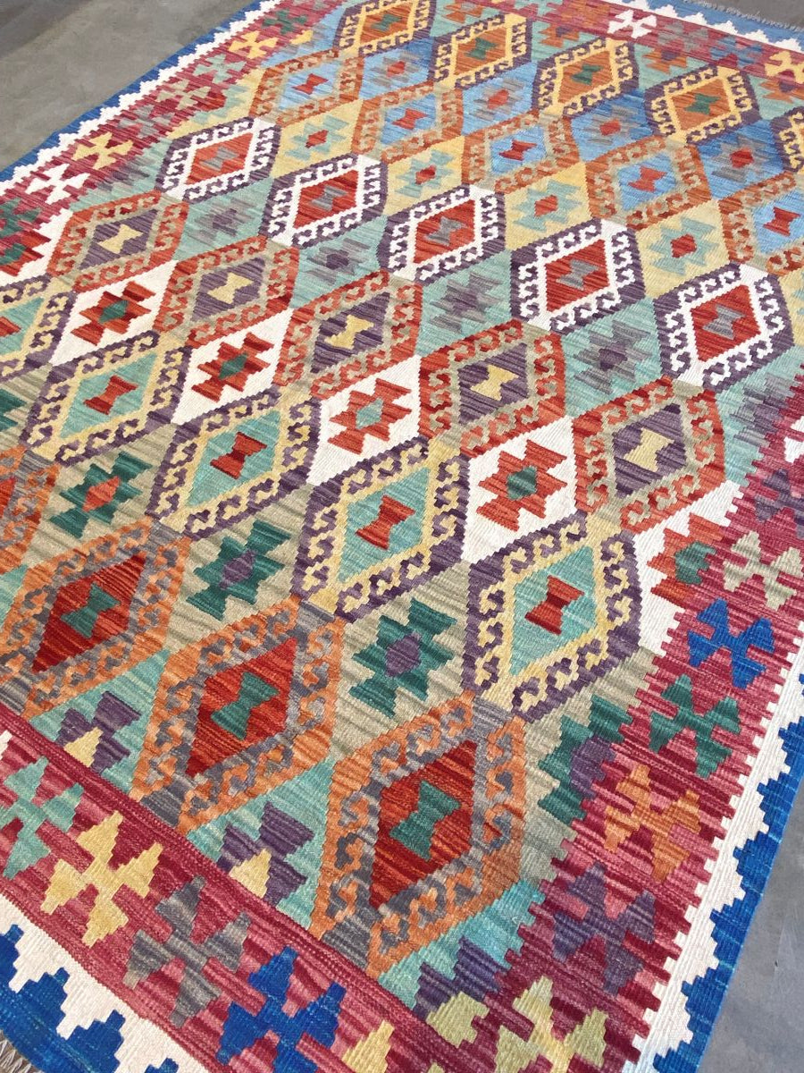 Hand-Woven Tribal Afghan Kazak Kilim