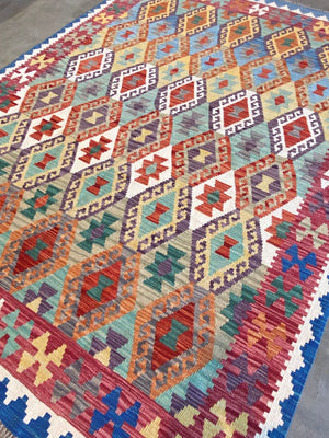 Hand-Woven Tribal Afghan Kazak Kilim
