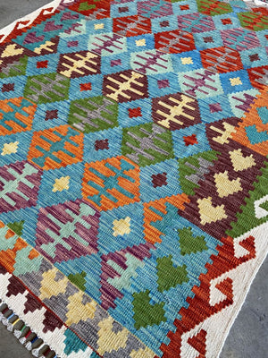Hand-Woven Tribal Afghan Kazak Kilim