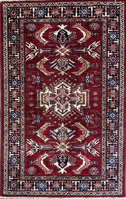 Hand-Woven Tribal Afghan Kazak Rug