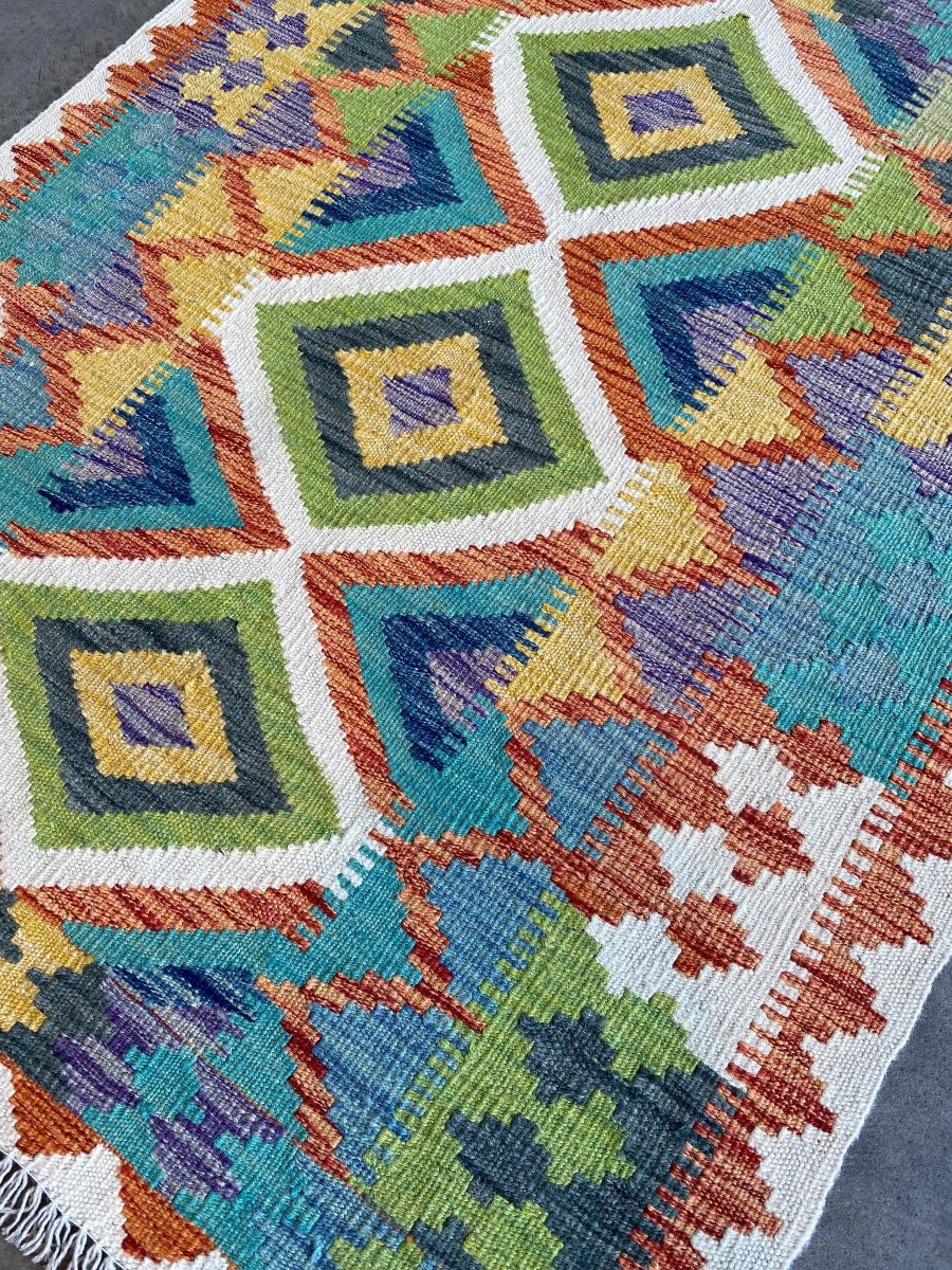 Hand-Woven Tribal Afghan Kazak Kilim