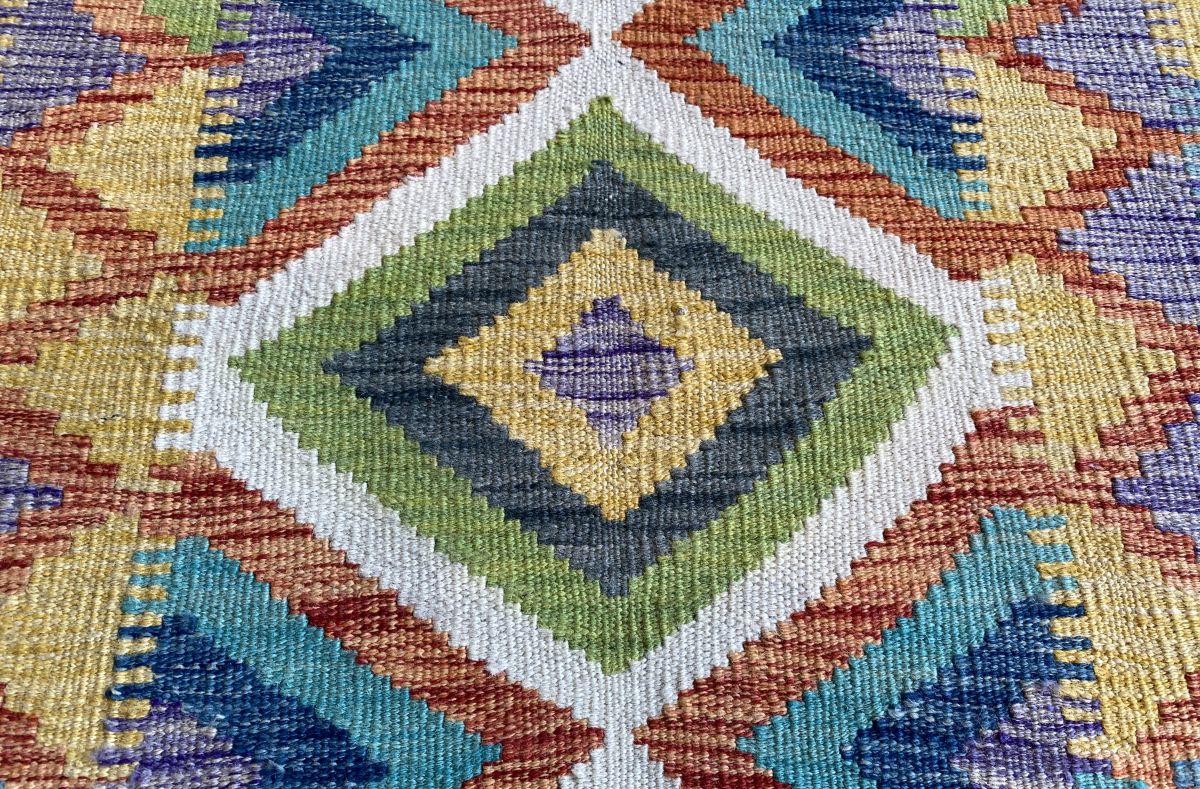 Hand-Woven Tribal Afghan Kazak Kilim