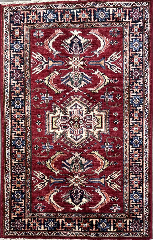 Hand-Woven Tribal Afghan Kazak Rug