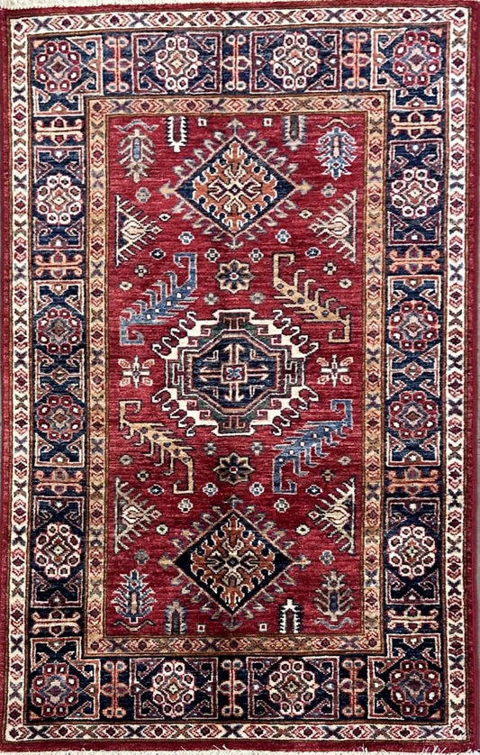 Hand-Woven Tribal Afghan Kazak Rug