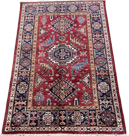 Hand-Woven Tribal Afghan Kazak Rug