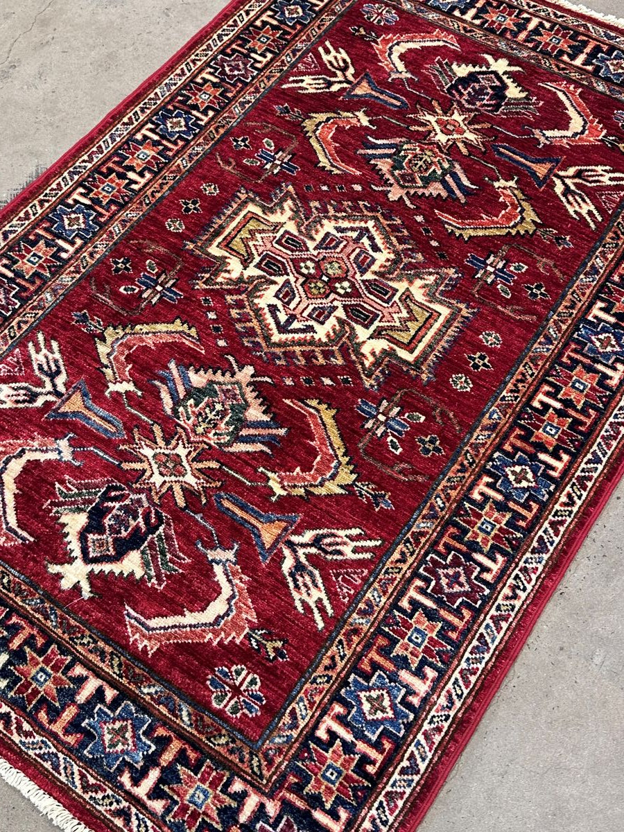 Hand-Woven Tribal Afghan Kazak Rug