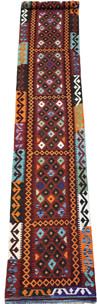 Hand-Woven Tribal Afghan Kazak Kilim Runner