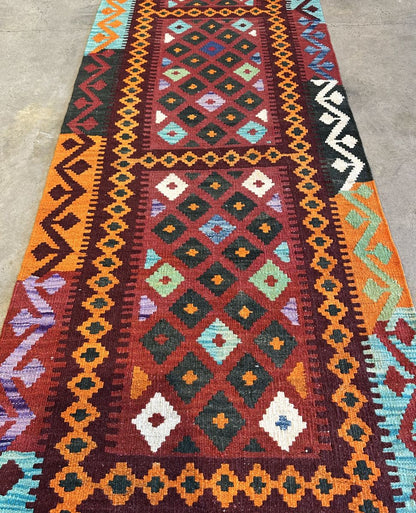 Hand-Woven Tribal Afghan Kazak Kilim Runner
