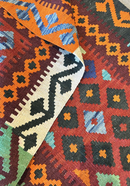Hand-Woven Tribal Afghan Kazak Kilim Runner