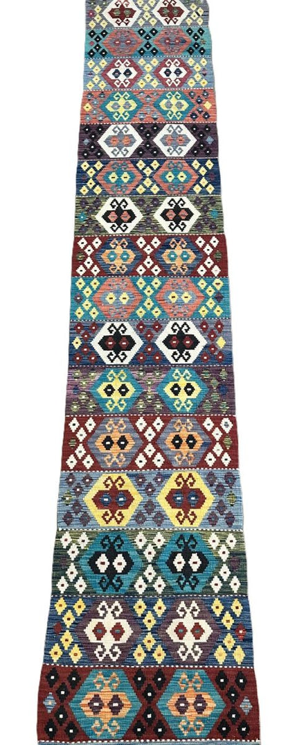 Hand-Woven Tribal Afghan Kazak Kilim Runner
