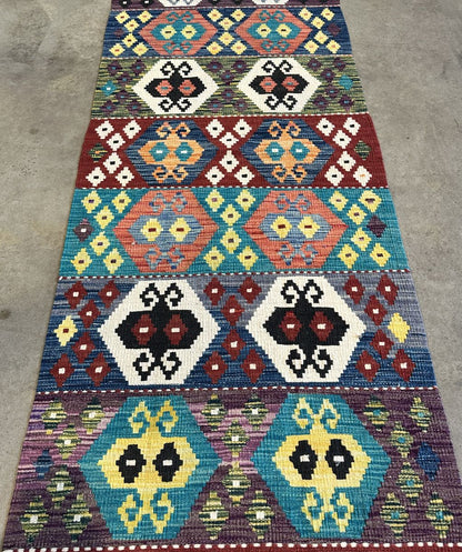 Hand-Woven Tribal Afghan Kazak Kilim Runner