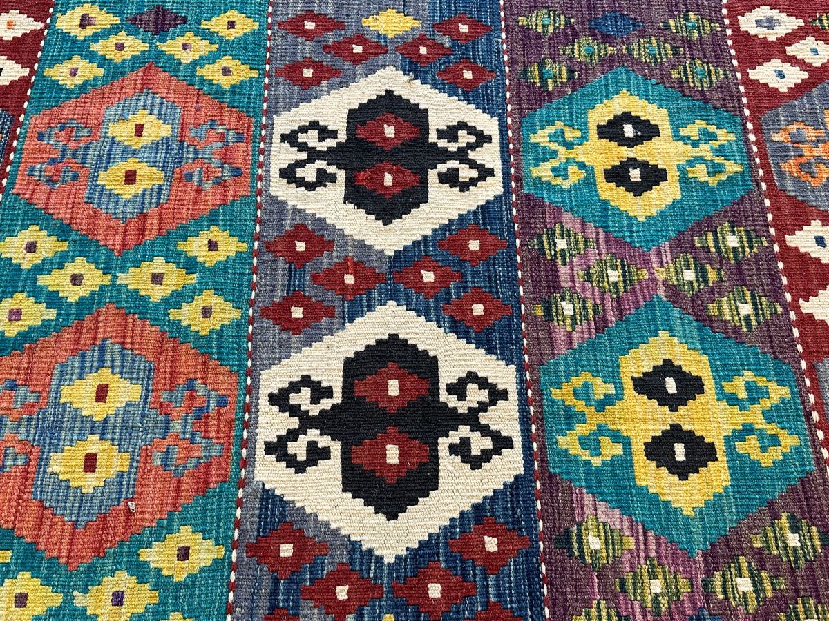Hand-Woven Tribal Afghan Kazak Kilim Runner