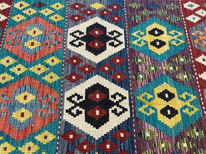 Hand-Woven Tribal Afghan Kazak Kilim Runner