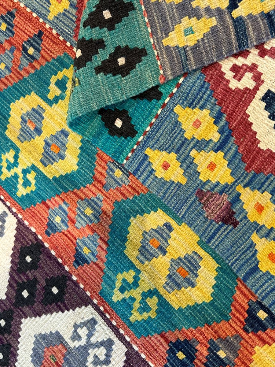 Hand-Woven Tribal Afghan Kazak Kilim Runner