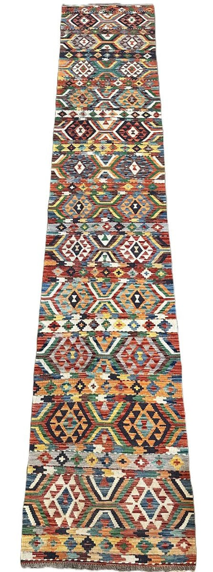 Hand-Woven Tribal Afghan Kazak Kilim Runner