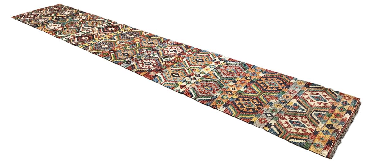 Hand-Woven Tribal Afghan Kazak Kilim Runner