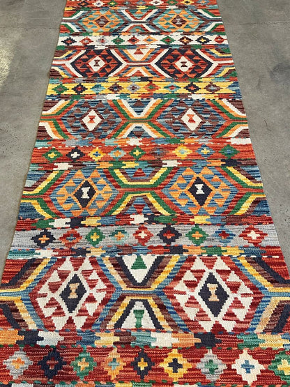 Hand-Woven Tribal Afghan Kazak Kilim Runner