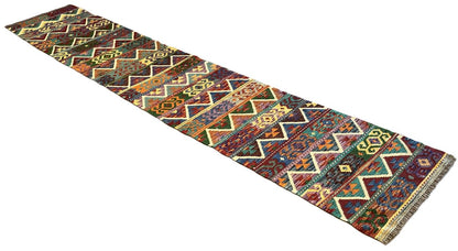 Hand-Woven Tribal Afghan Kazak Kilim Runner