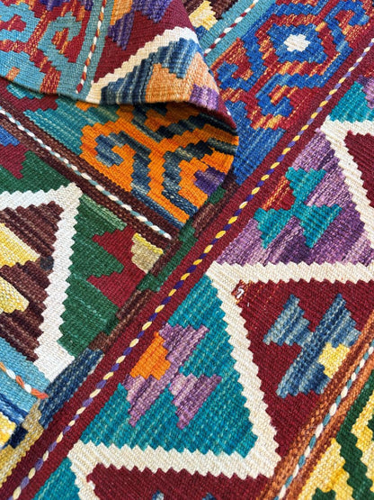 Hand-Woven Tribal Afghan Kazak Kilim Runner
