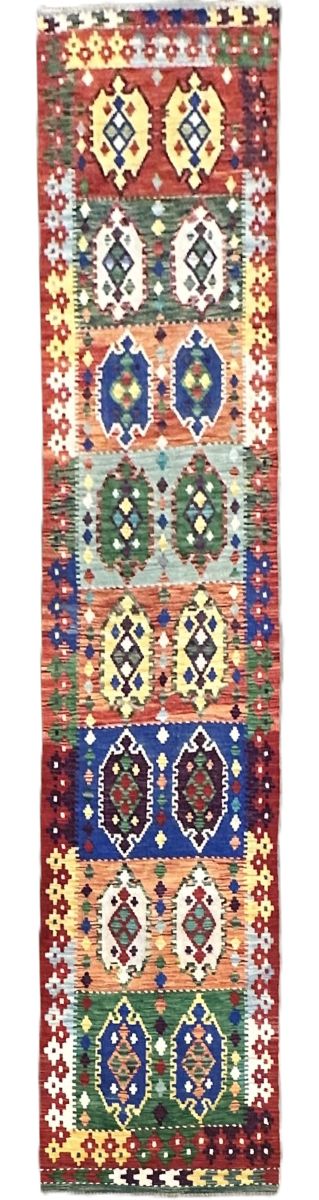 Hand-Woven Tribal Afghan Kazak Kilim Runner